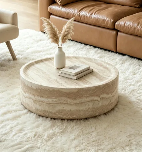 Vista 13 de Mesa de centro redonda de 39 pulgadas, patrón de imitación de mármol para sala de estar, pequeñas y modernas mesas de café bajas de piedra, centro