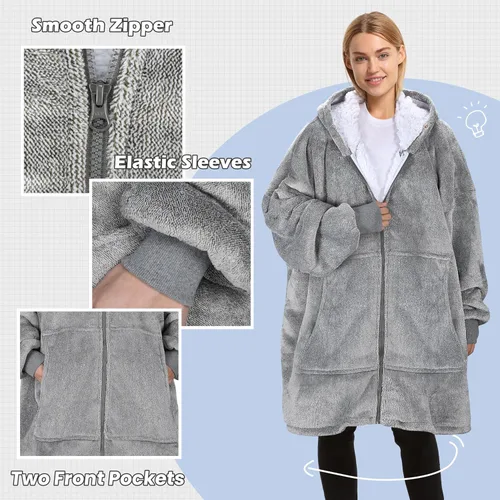 Vista 3 de Catalonia Sudadera con capucha y cremallera, chaqueta Sherpa de gran tamaño, regalo para ella Full-Zip Design for Easy Wear, Dual-Layer Comfort