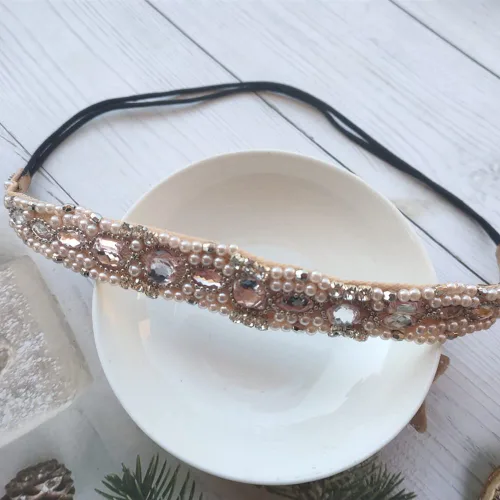 Vista 3 de Honkenda Diademas hechas a mano con diamantes de imitación de cristal para mujer, diseño bohemio, elástico, a la moda, bandas para el cabello