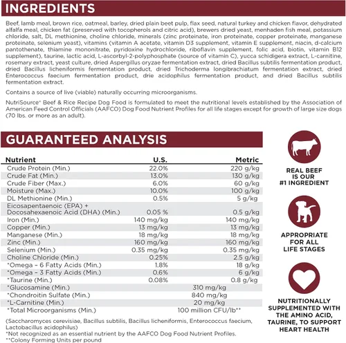 Vista 8 de NutriSource Alimento seco para perros, carne de res y arroz, 4 libras Apoyo digestivo probiótico y prebiótico, piel y pelaje saludables, sin trigo