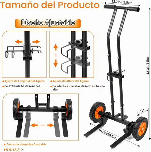 Vista 2 de Carrito de plantas con ruedas, carrito resistente para plantas, carrito de mudanza de plantas de 175 libras con brazo de agarre ajustable, correa