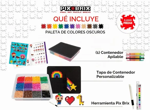 Vista 2 de Pix Brix Pixel Puzzle - Ladrillos de construcción, contenedor de 3.000 Oscuro