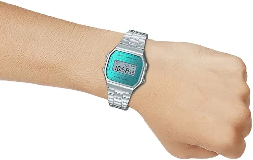 Vista 5 de Casio A168WEM-2 - Reloj digital para hombre, con esfera de espejo, alarma, cronógrafo, iluminador