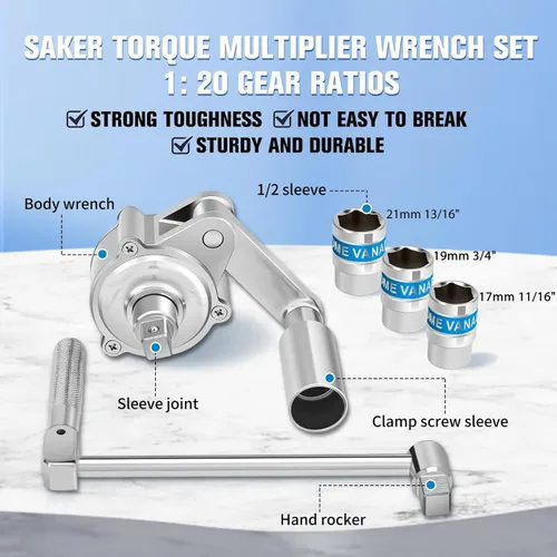 Vista 2 de Saker Juego de Llave Multiplicadora de Torque - Herramienta de Desmontaje de Tuercas de Ahorro de Mano de Trabajo Pesado con Enchufes de 11/16