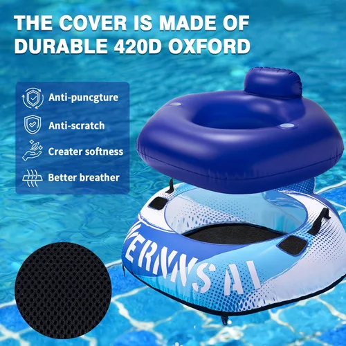 Vista 5 de WERNNSAI Tubo de río resistente de 52 pulgadas con cubierta de lona, flotadores grandes para piscina, tubos de agua inflables hexagonales, tubos