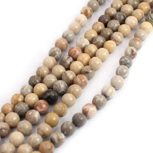 Vista 2 de SR BGSJ Jewelry Making Craft Natural 6, 8, 0.394 in, redondo, coral fósil, crisantemo, jaspe, piedras preciosas sueltas, cuentas espaciadoras de 15