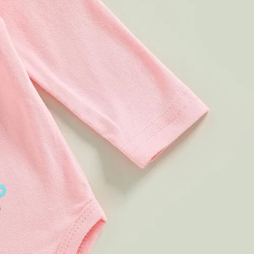 Vista 5 de Conjunto de ropa para bebé recién nacido con diseño de conejito de manga larga y pantalones a rayas