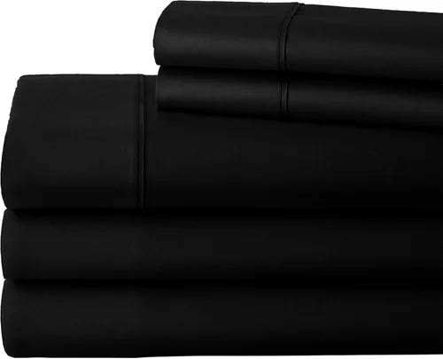 Vista 5 de Juego de sábanas divididas tamaño Queen ajustable, 800 hilos, 100% algodón egipcio [1 encimera, 1 sábana bajera, 2 fundas de almohada] tejido Negro