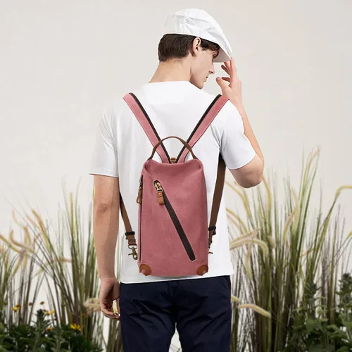 Vista 7 de KL928 Bolso bandolera de lona Mochila pequeña cruzada de hombro, mochila casual para hombres y mujeres, 6887-lona-óxido rojo, Ocio
