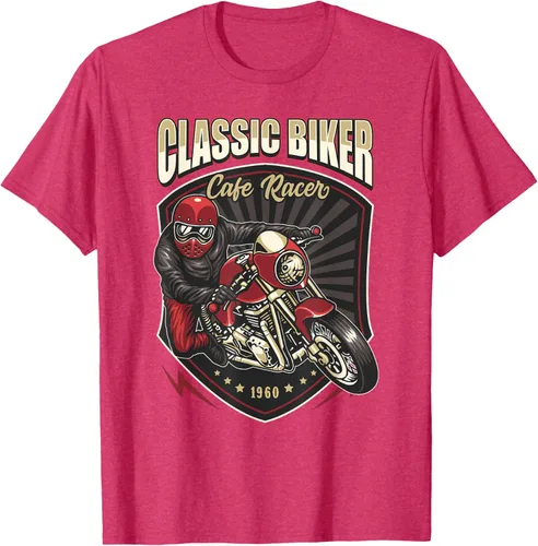 Vista 28 de Camiseta de motocicleta clásica Biker Cafe Racer para hombre, Negro, S