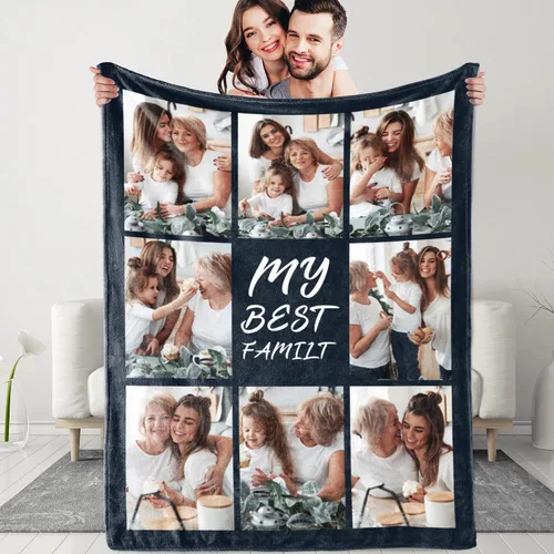 Vista 8 de Mantas personalizadas con fotos y texto, manta personalizada con imágenes, para memoria familiar, cumpleaños, Halloween, Navidad, Día del Padre, 30