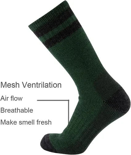 Vista 4 de Cerebro Calcetines de lana merino para hombre, calcetines acolchados a media pantorrilla que absorben la humedad, calcetines de senderismo