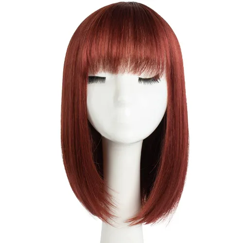 Vista 35 de Pelucas Bob con flequillo, peluca de cabello castaño rojizo de 10 Caoba