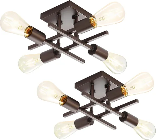 Vista 12 de Lámpara industrial de techo semiempotrada de 4 luces, lámpara de araña negra de granja, moderna lámpara de techo Sputnik con base E26 para cocina