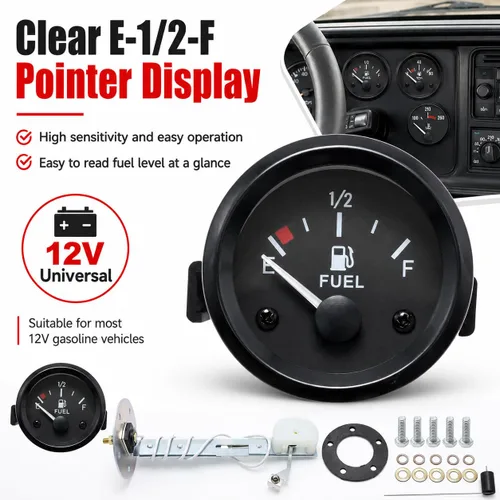 Vista 6 de Hoypeyfiy - Medidor de nivel de combustible universal de 2 pulgadas 52 mm para coche y SUV con sensor de combustible E-1/2-F puntero 12 V