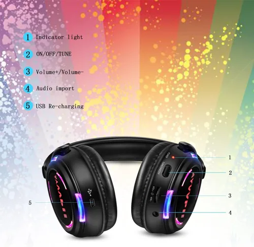Vista 7 de Auriculares inalámbricos inalámbricos de disco silenciosos RF LED intermitente auricular 10 unidades de auriculares y 1 transmisor 1,640.4 ft