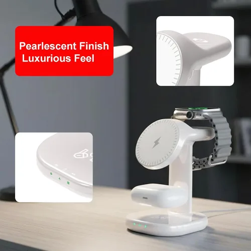 Vista 5 de Estación de carga inalámbrica 3 en 1 para soporte de cargador Magsafe, cargador magnético de teléfono para iPhone, Apple Watch, para Airpods