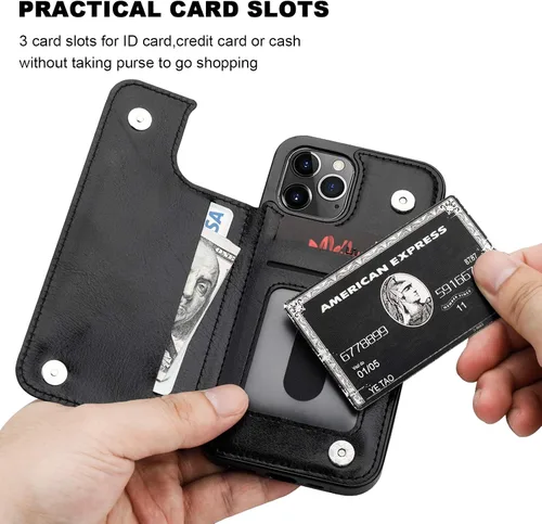 Vista 4 de ONETOP Compatible con iPhone 12 Compatible con iPhone 12 Pro Funda Cartera con Portarjetas, Funda de Cuero PU con Soporte y Ranuras para Tarjetas