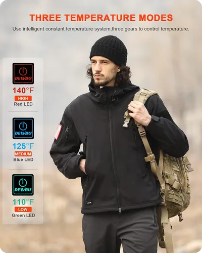 Vista 4 de DEWBU - Chaqueta térmica con batería de 12 V para invierno y exterior, con capa de calor eléctrica