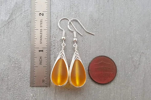 Vista 42 de Yinahawaii Handmade Sea Glass Earrings, Hawaiian Jewelry, Wire Braided Earrings Teardrop Earrings, Beach Jewelry Sea Glass Jewelry For Women Cobalt