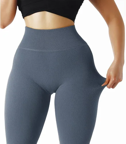 Vista 3 de SUUKSESS - Leggings acanalados de tiro alto sin costuras para mujer, pantalones deportivos de yoga para gimnasio y entrenamiento