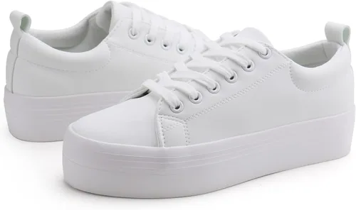 Vista 5 de JABASIC Zapatillas de plataforma con cordones para mujer, zapatillas casuales cómodas de moda para caminar