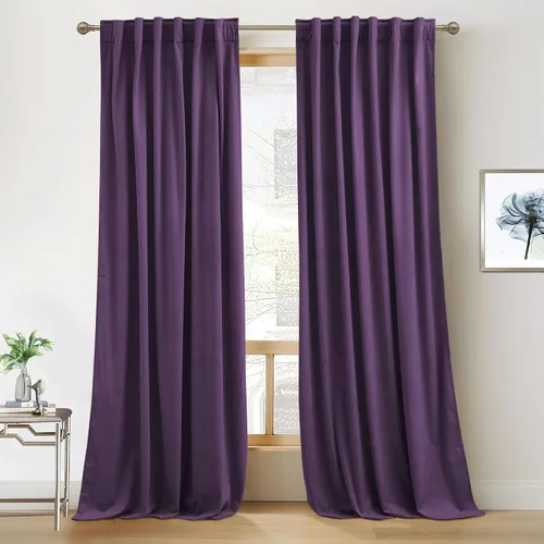 Vista 55 de RYB HOME Cortinas 100% opacas de terciopelo blanco para dormitorio, pestaña trasera y bolsillo para barra, aislamiento térmico, cortinas