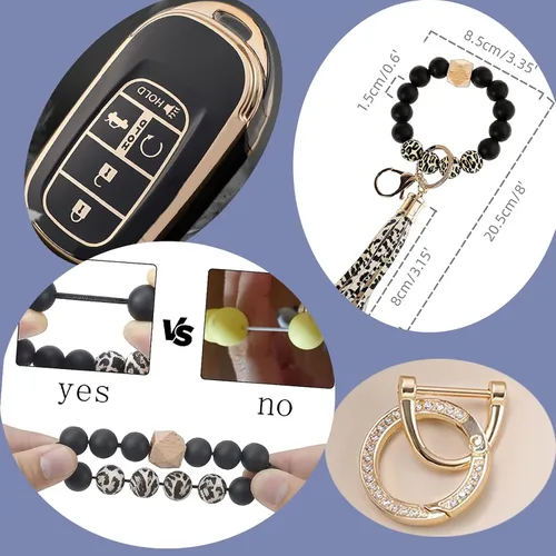 Vista 3 de Funda para llavero de coche para Honda 2022 2023 2024 2025 Civic CR-V XR-V con pulsera brillante con cuentas de silicona y llavero de diamante