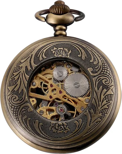 Vista 3 de Carrie Hughes Mens Vintage Steampunk Luminous dial Mechanical Pocket Watch with Chain in Box CHWPK195