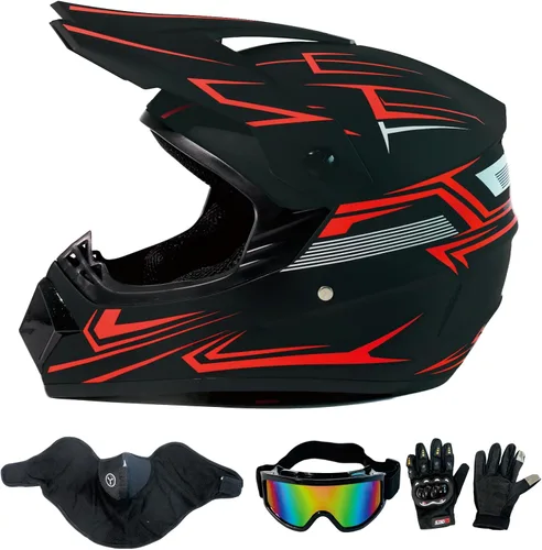 Vista 10 de Casco de motocross ATV motocicleta de cara completa todoterreno E Bike casco DOT con gafas y guantes máscara de rayas azules M (22.0-22.4 in)