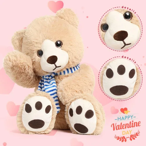 Vista 5 de Tezituor Oso de peluche de 24 pulgadas, gran oso de peluche con bufanda, bonito oso de peluche marrón para novias y niños