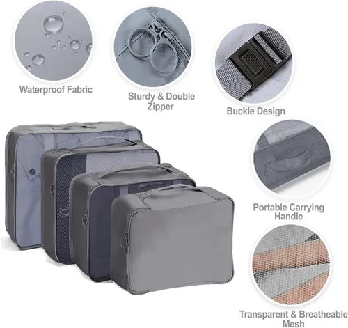 Vista 2 de Juego de 8 cubos de equipaje Organizadores de equipaje para maletas Cubos organizadores de viaje para accesorios de viaje Organizador de equipaje