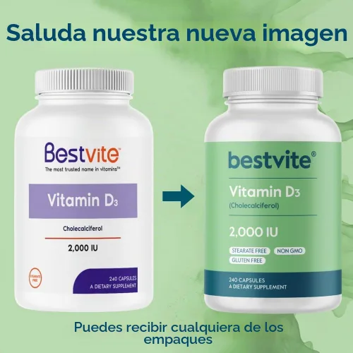 Vista 3 de BESTVITE Vitamina D3 2000 UI (240 cápsulas) - Sin estearatos - Sin OMG