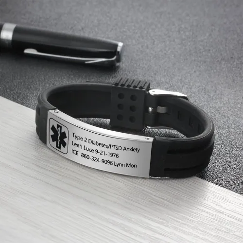 Vista 6 de Pulsera de alerta médica para hombre, pulsera de identificación médica personalizada para mujeres y hombres, pulsera de identificación deportiva