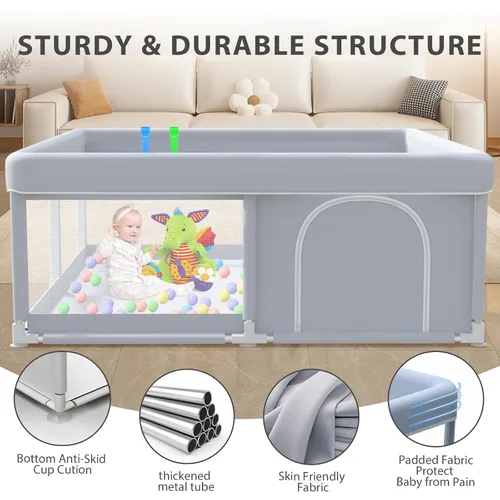Vista 8 de XVISHX Corralito para bebés de 50 x 50 pulgadas, corralito para bebés y niños pequeños, corralito de juegos para interiores y exteriores, con tela