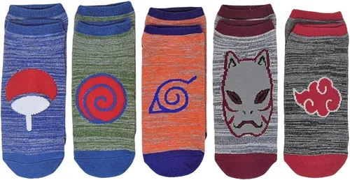 Vista 2 de Ripple Junction Naruto Shippuden Icons - Paquete de 5 calcetines novedosos con licencia oficial, OS multicolor, Multicolorido