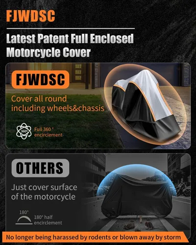 Vista 2 de Funda para motocicleta totalmente cerrada, impermeable, para almacenamiento en interiores y exteriores, resistente con tiras reflectantes, se adapta