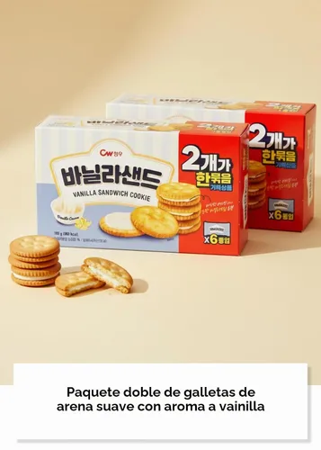 Vista 2 de Korean Food CW Vanilla Sandwich Cookies Sweet Vanilla Cream 12 Packs 360g