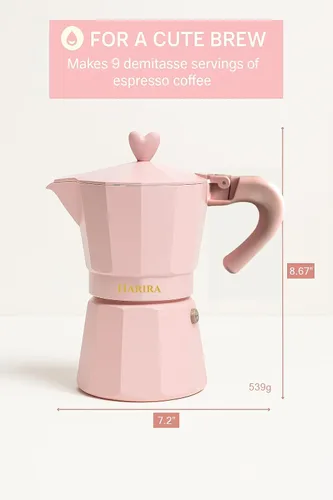 Vista 5 de HARIRA Cafetera de 9 tazas de café de estilo italiano y cubano, cafetera de aluminio duradera con mango ergonómico, rica infusión aromática