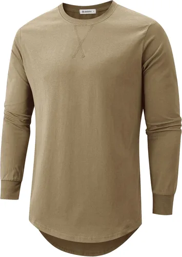 Vista 15 de KLIEGOU Camiseta larga 100% algodón para hombre, preencogida, suave 66 Gris Azul