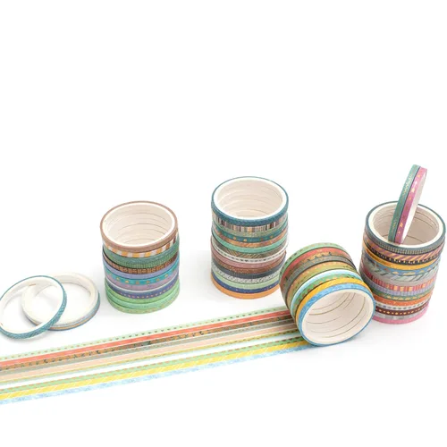 Vista 6 de YUBBAEX Juego de 60 Rollos de Cinta Washi Delgada con Lámina Dorada, Cintas Decorativas de Enmascarar con Patrones Básicos Delgados para Artes