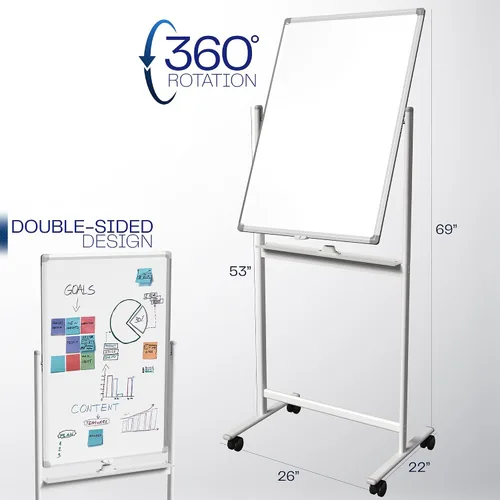 Vista 3 de VIVO Móvil 24 x 36 pulgadas, pizarra blanca de borrado en seco de doble cara, soporte de aluminio rodante, magnético, CART-WB24A