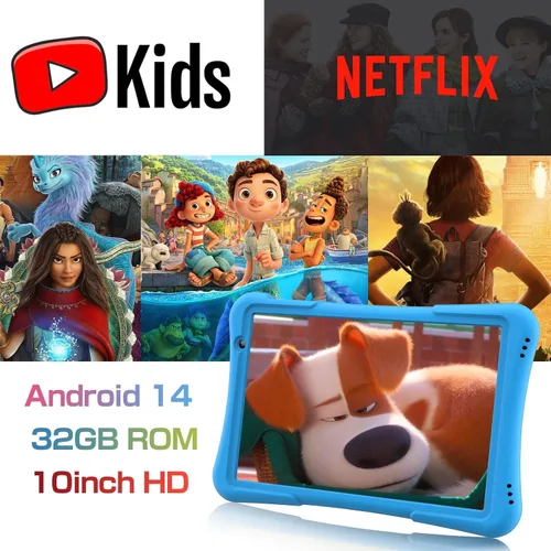 Vista 2 de PRITOM Tableta para niños de 10 pulgadas Android 14, 32GB, Quad-Core, 6000mAh, pantalla IPS HD grande, WiFi 6, cámara dual, Bluetooth, Tableta