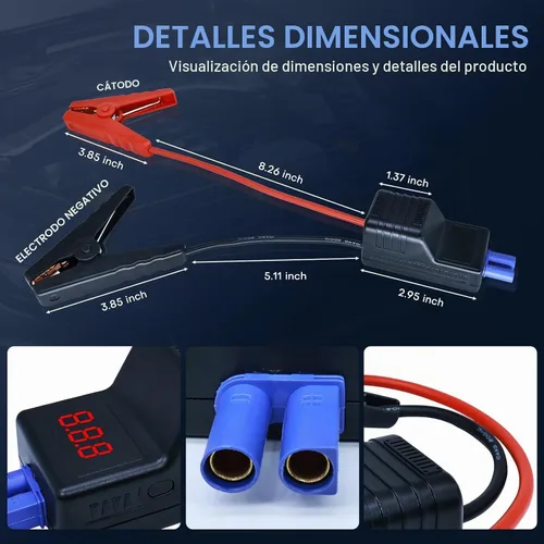 Vista 4 de Pinzas de arranque inteligentes EC5, cables de arranque automotriz de alta resistencia EC5, reemplazo de pinzas de cocodrilo con pantalla LCD