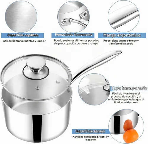 Vista 3 de TeamFar Cacerola de 1 cuarto de galón con tapa, olla de cocina pequeña de acero inoxidable con mango ergonómico, para inducción, gas, electricidad