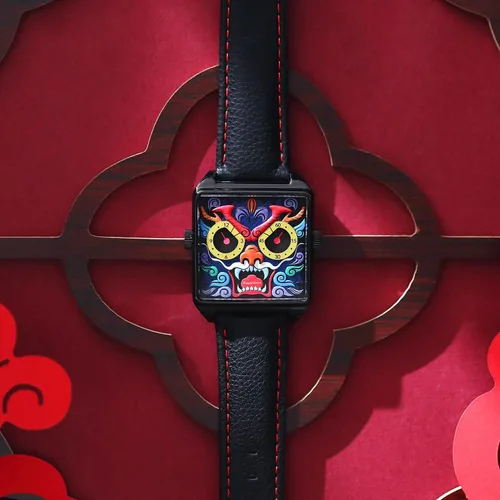 Vista 2 de HappieWatch Reloj de pulsera de cuarzo con esfera en relieve, caja de acero inoxidable, cristal de zafiro, reloj de moda con silicona y correa