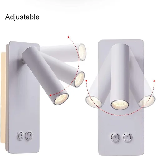 Vista 3 de Lámpara de lectura de cabecera montada en la pared, luces LED de lectura de pared para cama, juego de 2 apliques de pared enchufables, luz