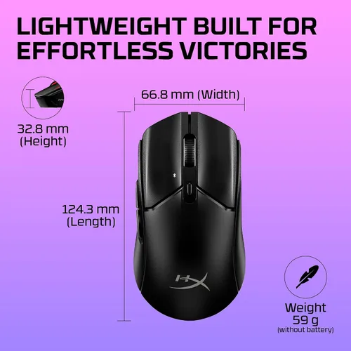 Vista 3 de HyperX Pulsefire Haste 2 Core inalámbrico – Ratón para juegos para PC, larga duración de batería, ligero, sensor Core personalizado, doble Negro