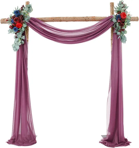 Vista 22 de Decoración de tela de gasa, 1 panel de 2 x 10 pies, cenefas sin arrugas, tela drapeada suave para arco de boda con 2 cintas, para decoración