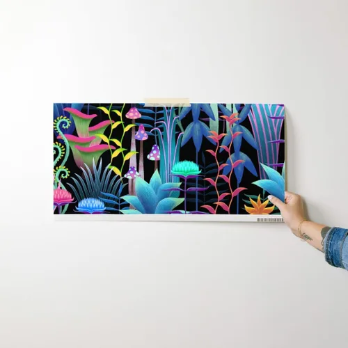 Vista 7 de Muestro de papel tapiz extraíble - Bioluminiscente Selva Floral Árboles Fantástico Helecho Papel pintado personalizado pre-pegado por Spoonflower